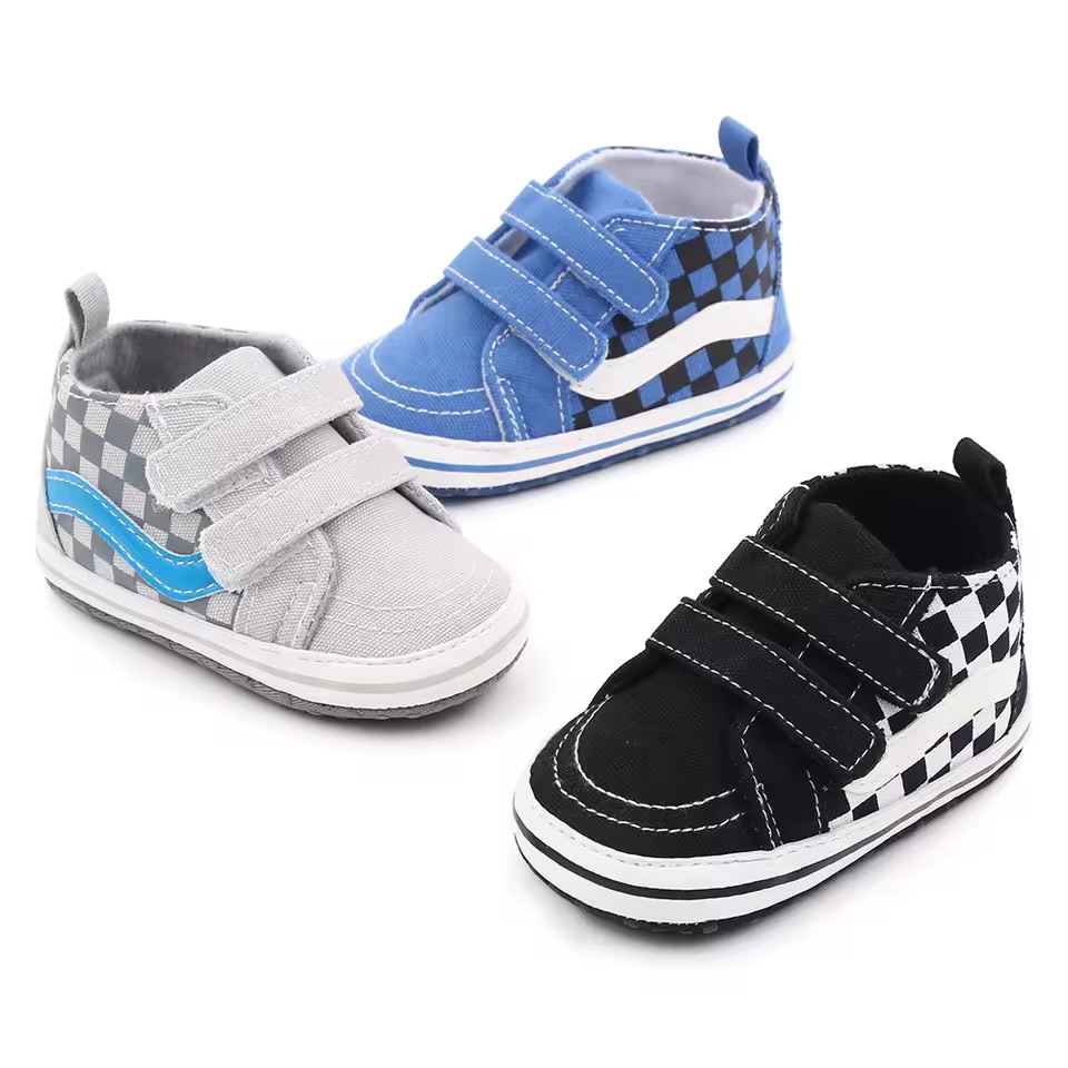 These are Infant/Toddler Checkerboard Canvas Sneakers (often styled as "Crib Shoes" or "First Walkers").