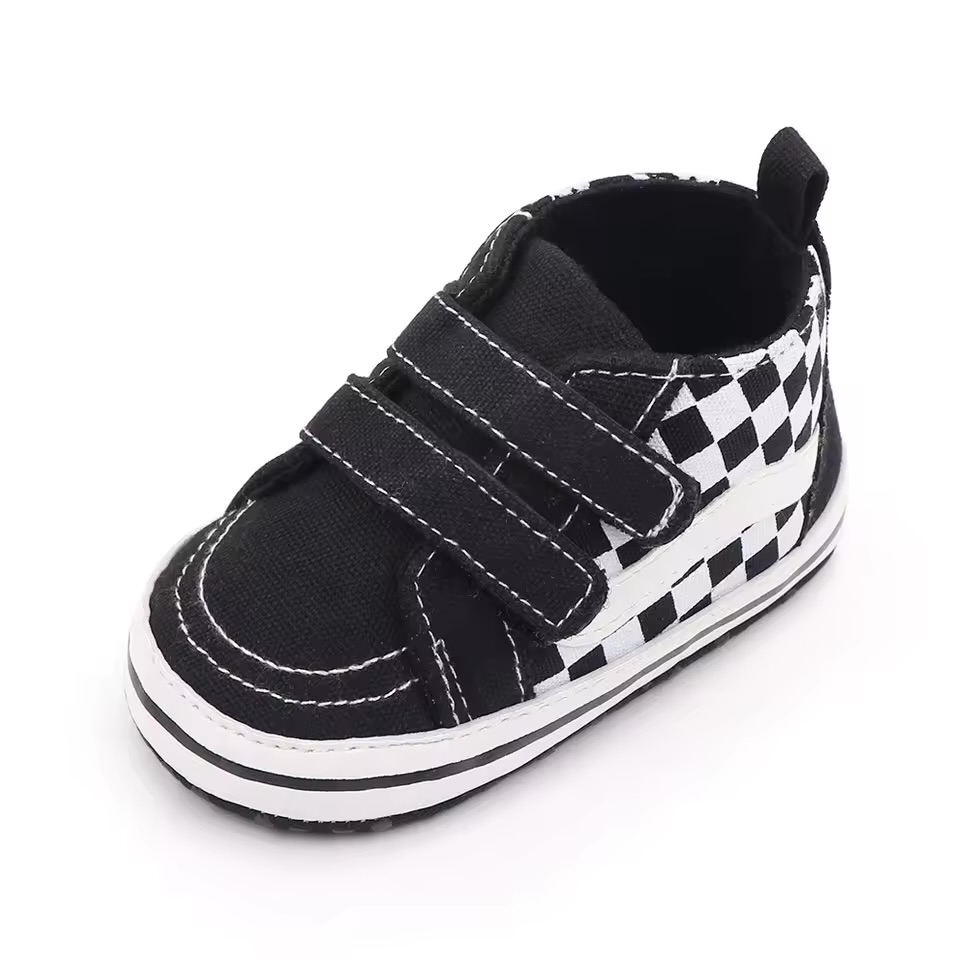 These are Infant/Toddler Checkerboard Canvas Sneakers (often styled as "Crib Shoes" or "First Walkers"). 2