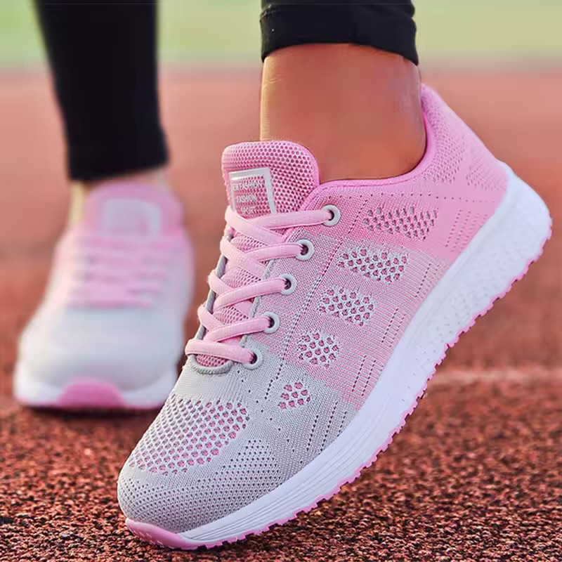Unbranded Women's Two-Tone Pink and Grey Knit Running Shoes 2