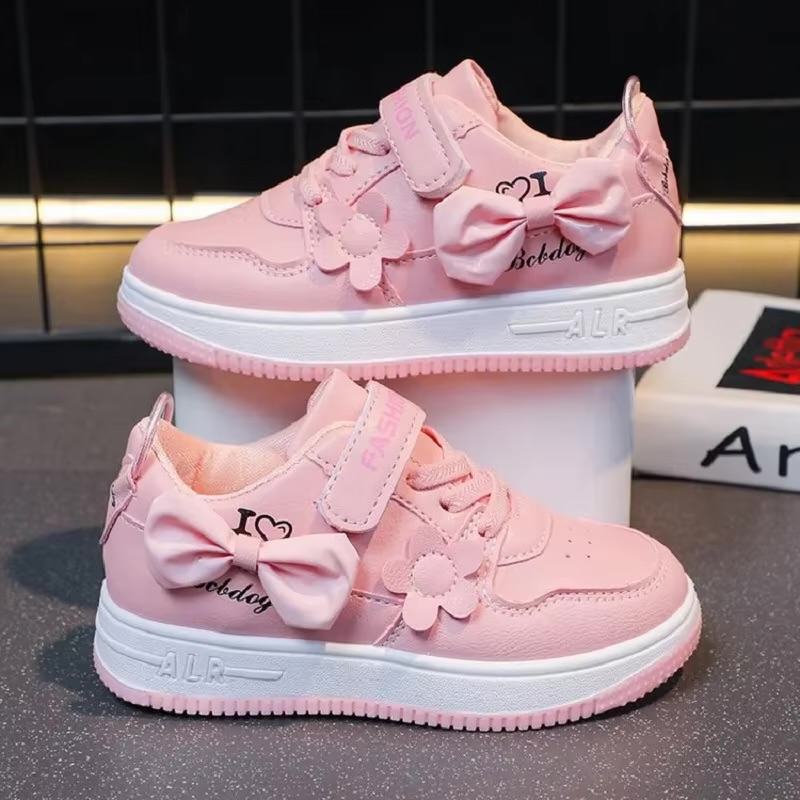 Unbranded Toddler Girls' White and Pink Bow and Flower Sneakers