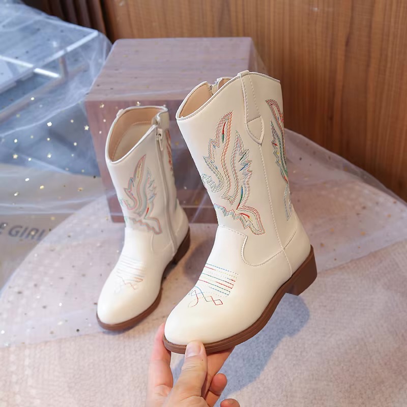 Girls' Embroidered Rainbow Western Cowboy Boots 3
