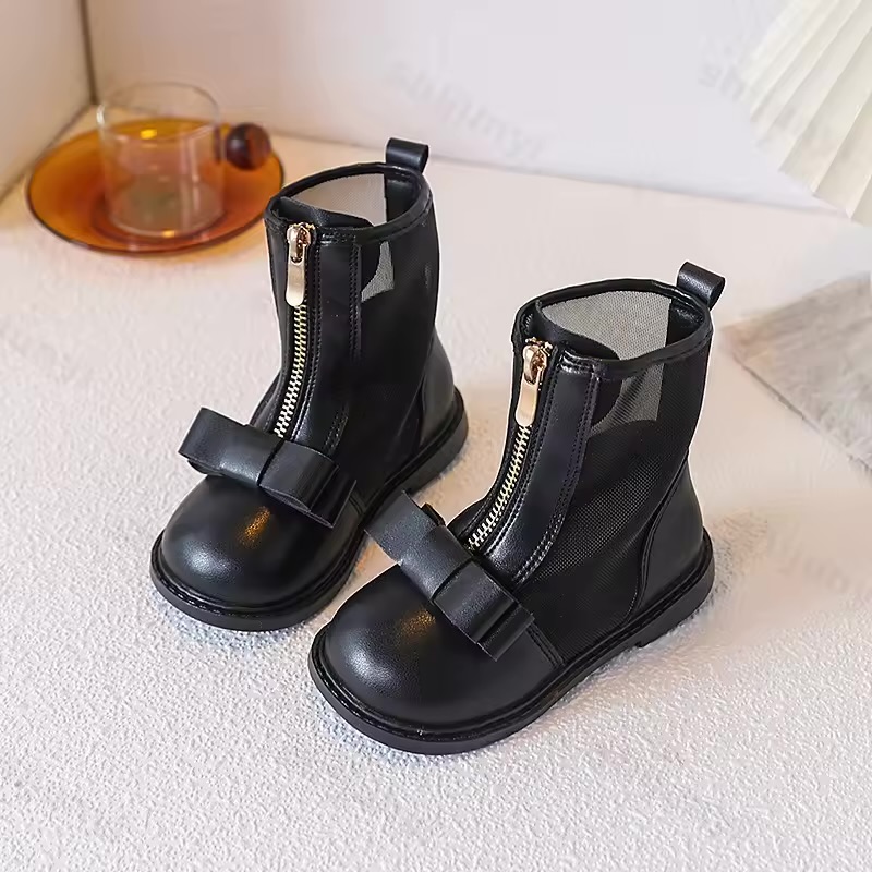 Girls' Front-Zip Mesh Panel Bow Accent Boots 2