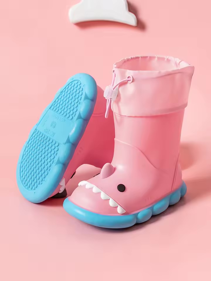 Toddler Cartoon Shark Waterproof Rain Boots with Drawstring Collar