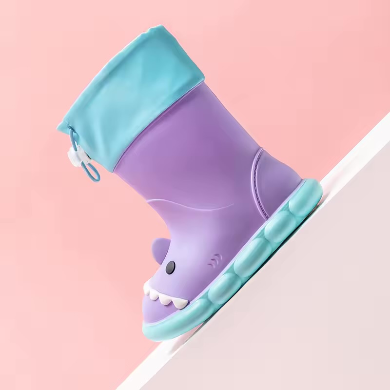 Toddler Cartoon Shark Waterproof Rain Boots with Drawstring Collar 2