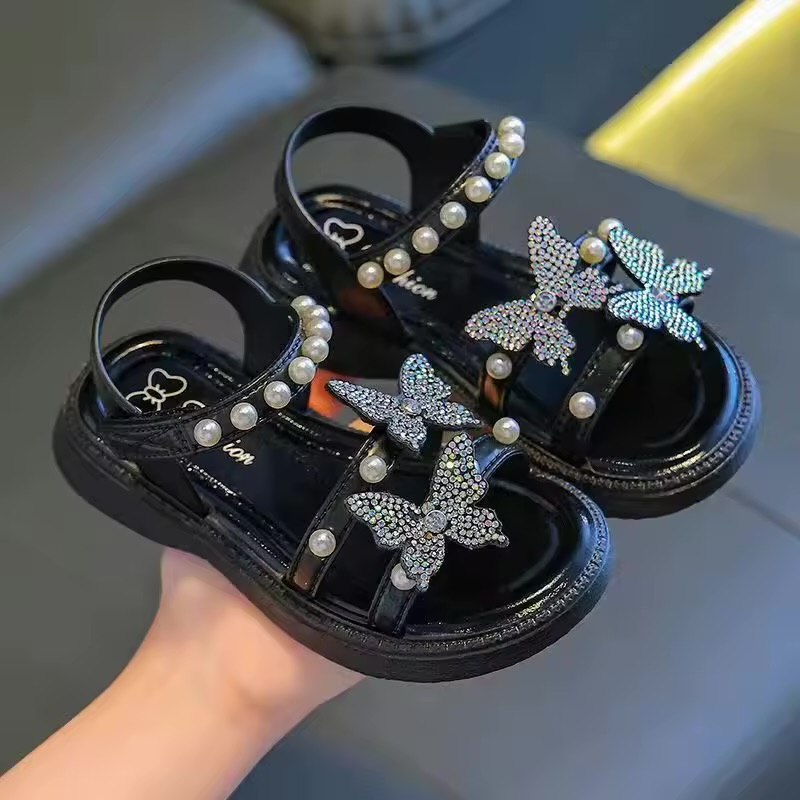Girls' Rhinestone Butterfly Faux-Pearl Accent Sandals 2