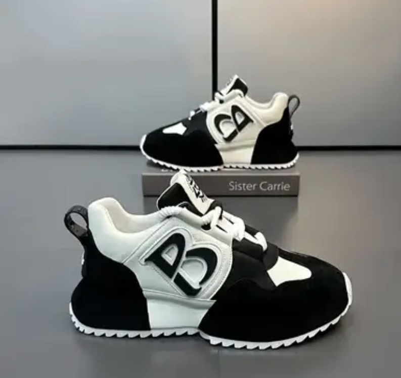 Men's Minimalist Block-Logo Fashion Sneaker (Black / Off-White)