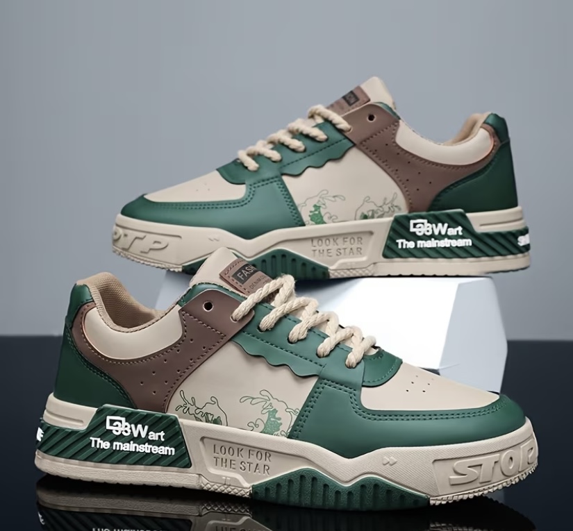 Look For The Star" Earth-Toned Wave Graphic Skate Sneaker