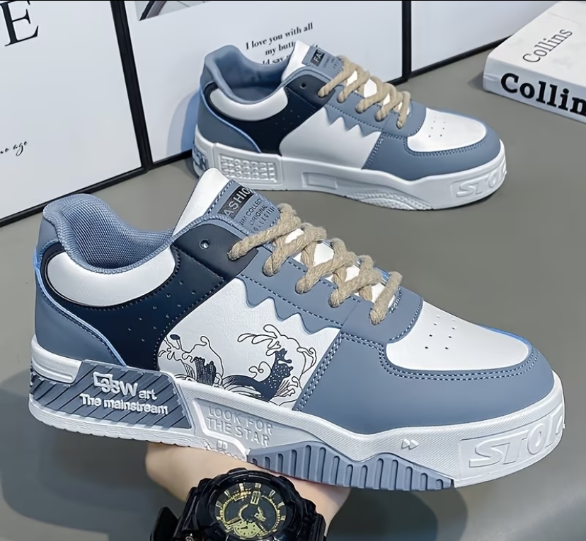 Look For The Star" Earth-Toned Wave Graphic Skate Sneaker 2
