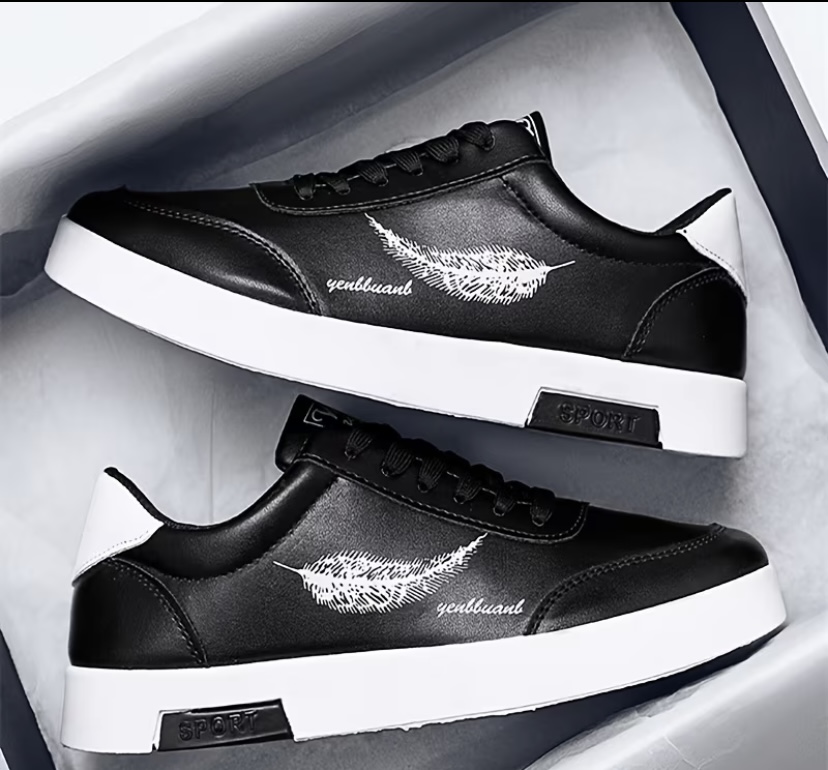 Feather Graphic" Monochromatic Low-Top Casual Sneaker