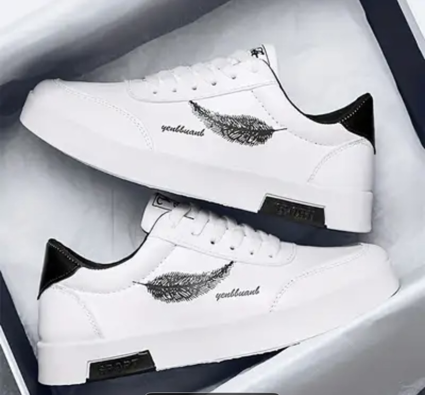 Feather Graphic" Monochromatic Low-Top Casual Sneaker 2