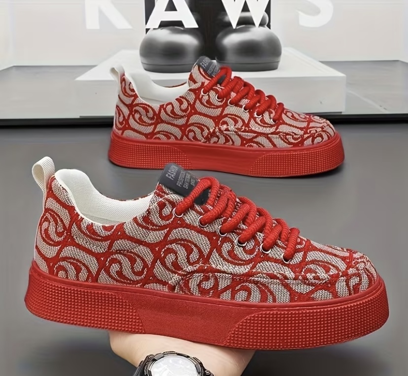 Swirl Monogram" Crimson Red Jacquard Platform Sneaker