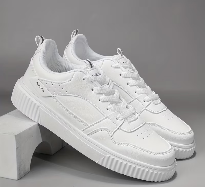 Triple White" Ribbed-Sole Casual Skate Sneaker