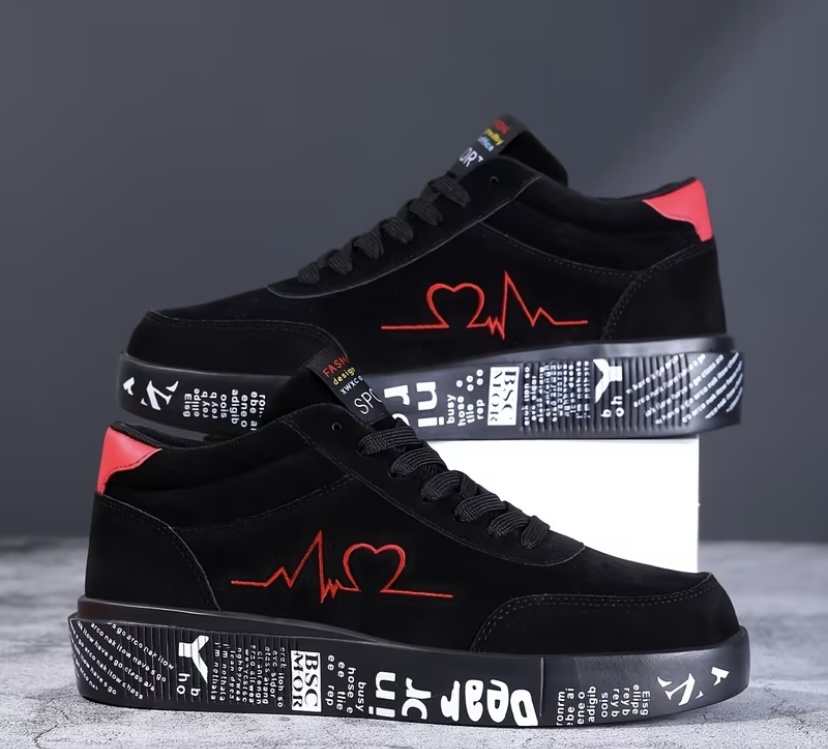 Heartbeat" Graphic Low-Top Black Suede Sneaker