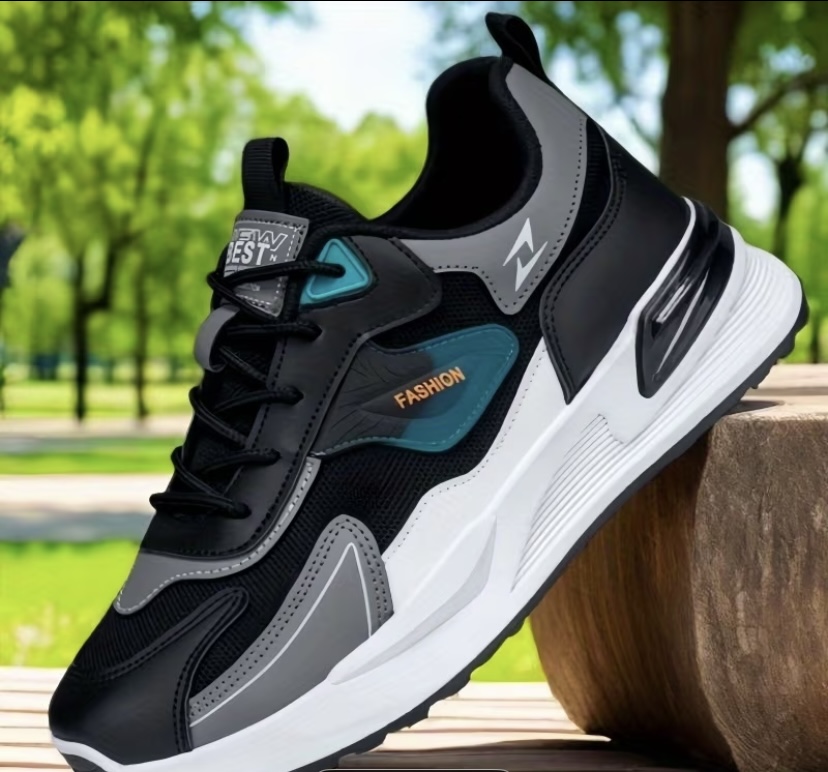 New Best" Black and Teal Multi-Texture Running Sneaker