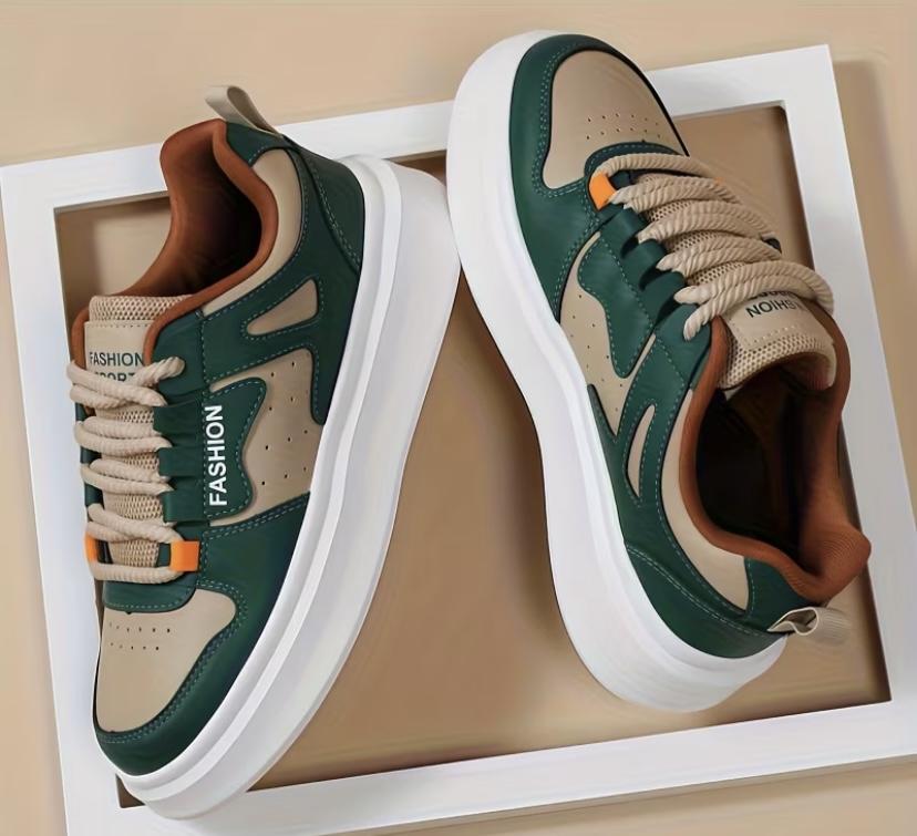 Fashion" Forest Green and Beige Chunky Platform Sneaker