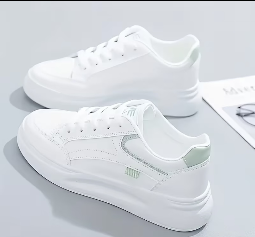 Triple White" Ribbed-Sole Casual Skate Sneaker