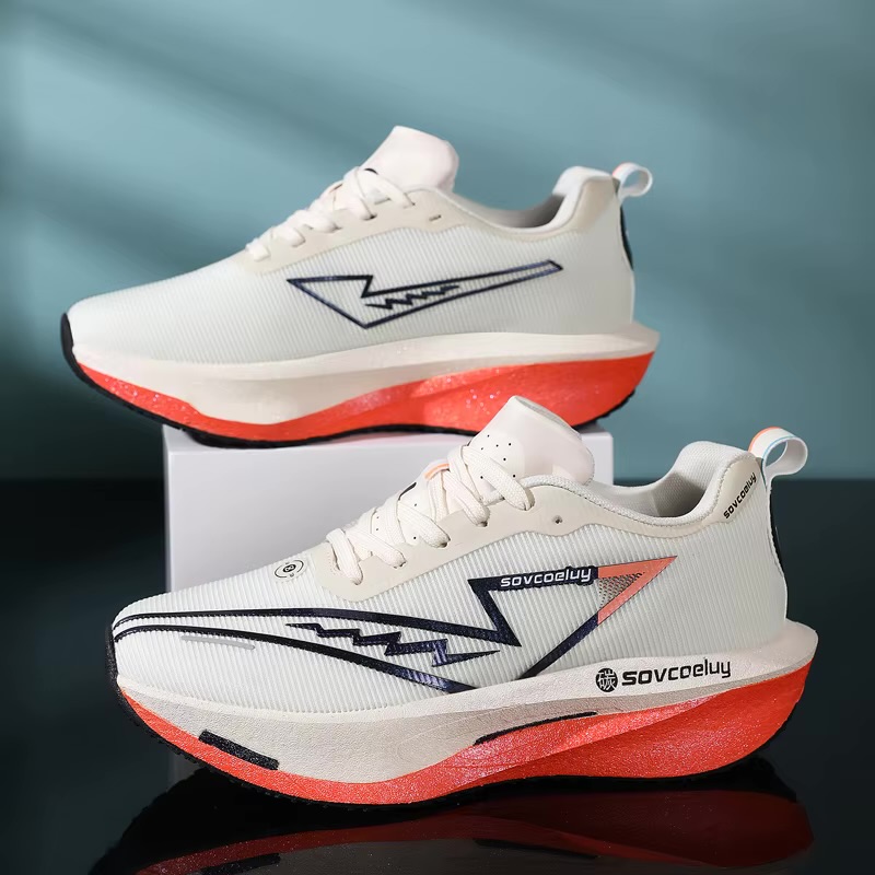 Sovcoeluy Thick-Sole Athletic Running Sneaker (White/Orange)