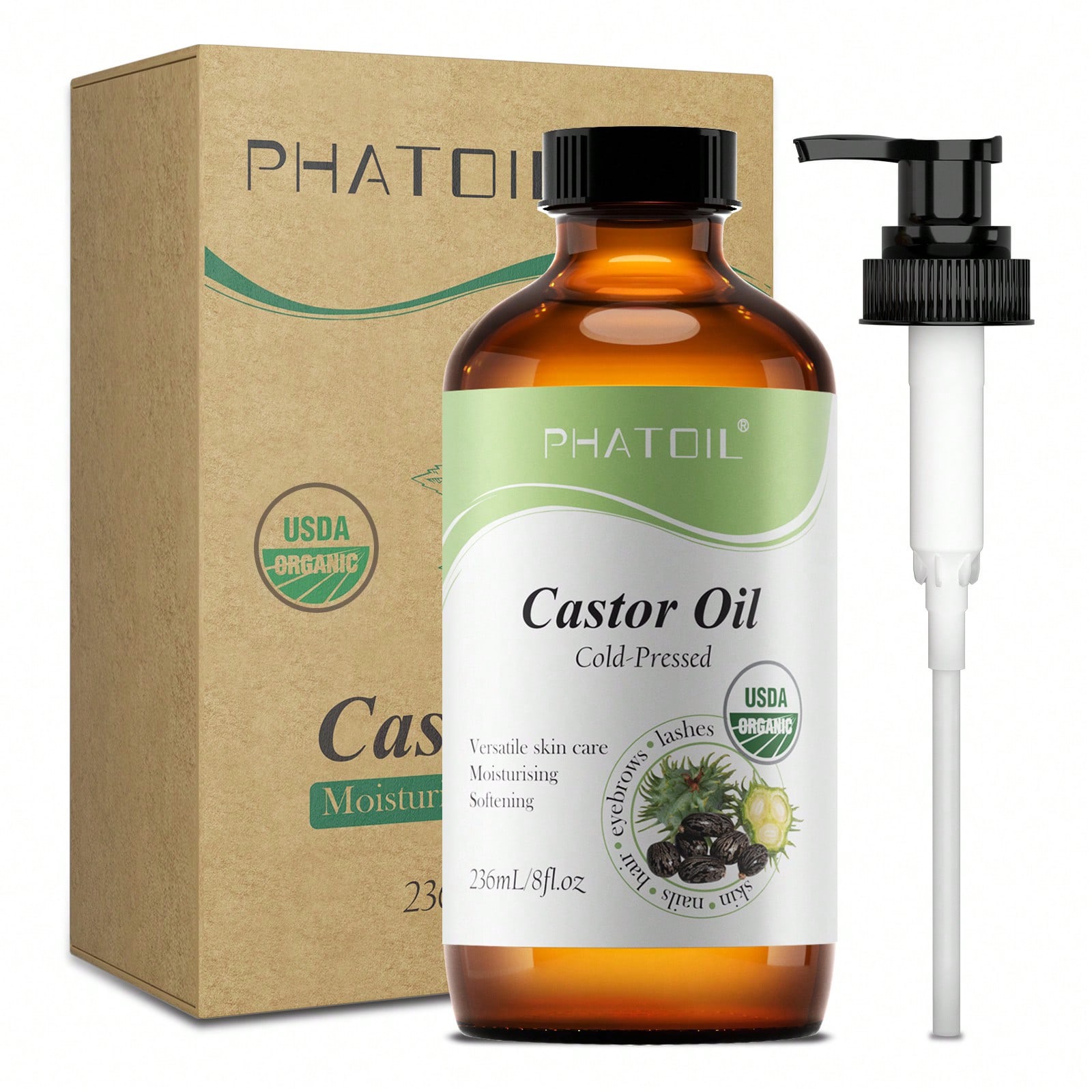 PHATOIL Cold-Pressed Organic Castor Oil (Medium Bottle)