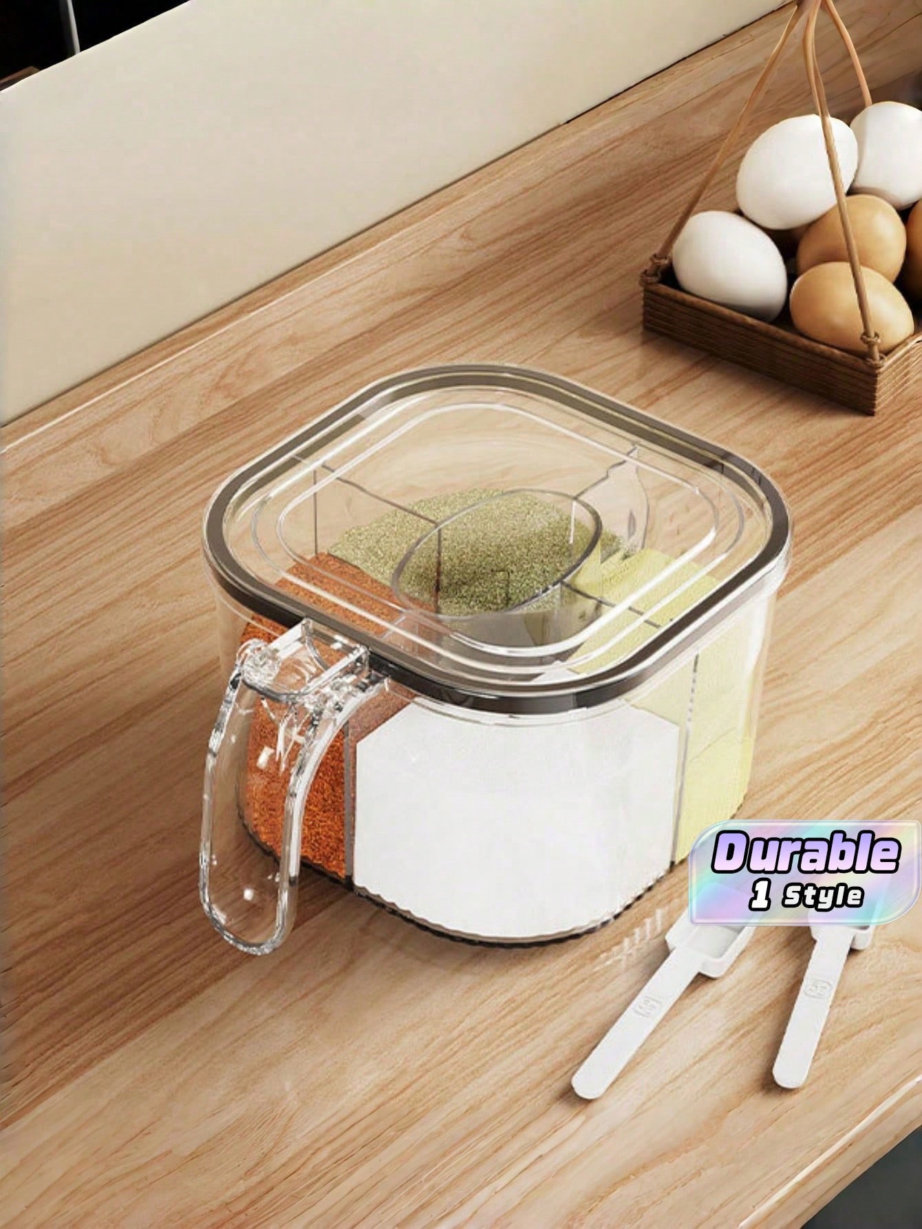 4-Compartment Clear Spice Box with Handle