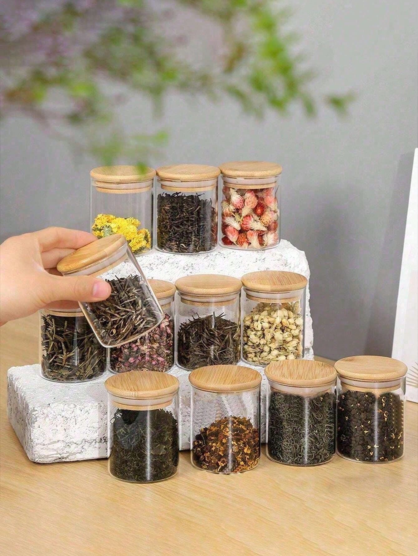 Mini Glass Tea & Herb Jars with Bamboo Lids