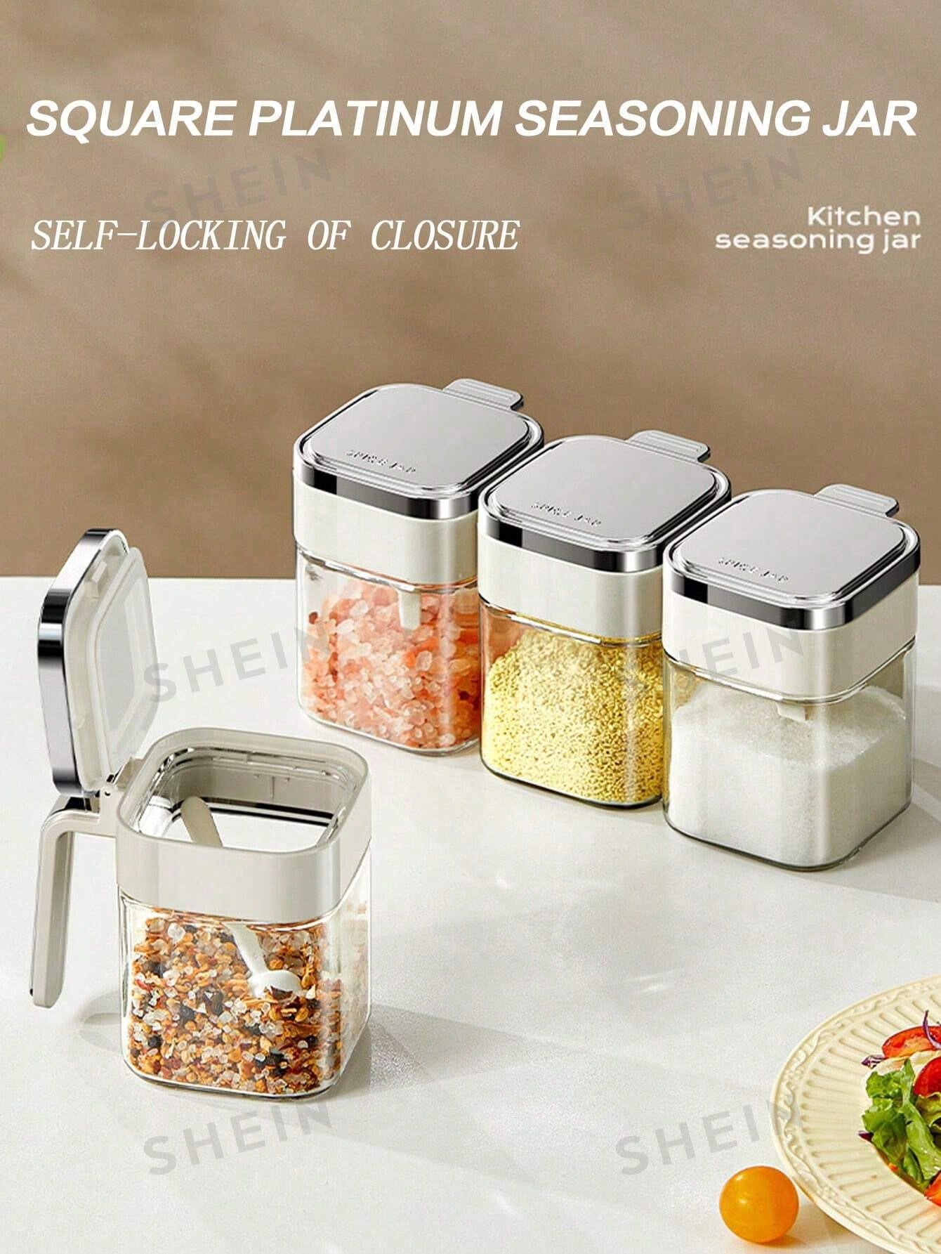 SHEIN Square Platinum Seasoning Jar Set