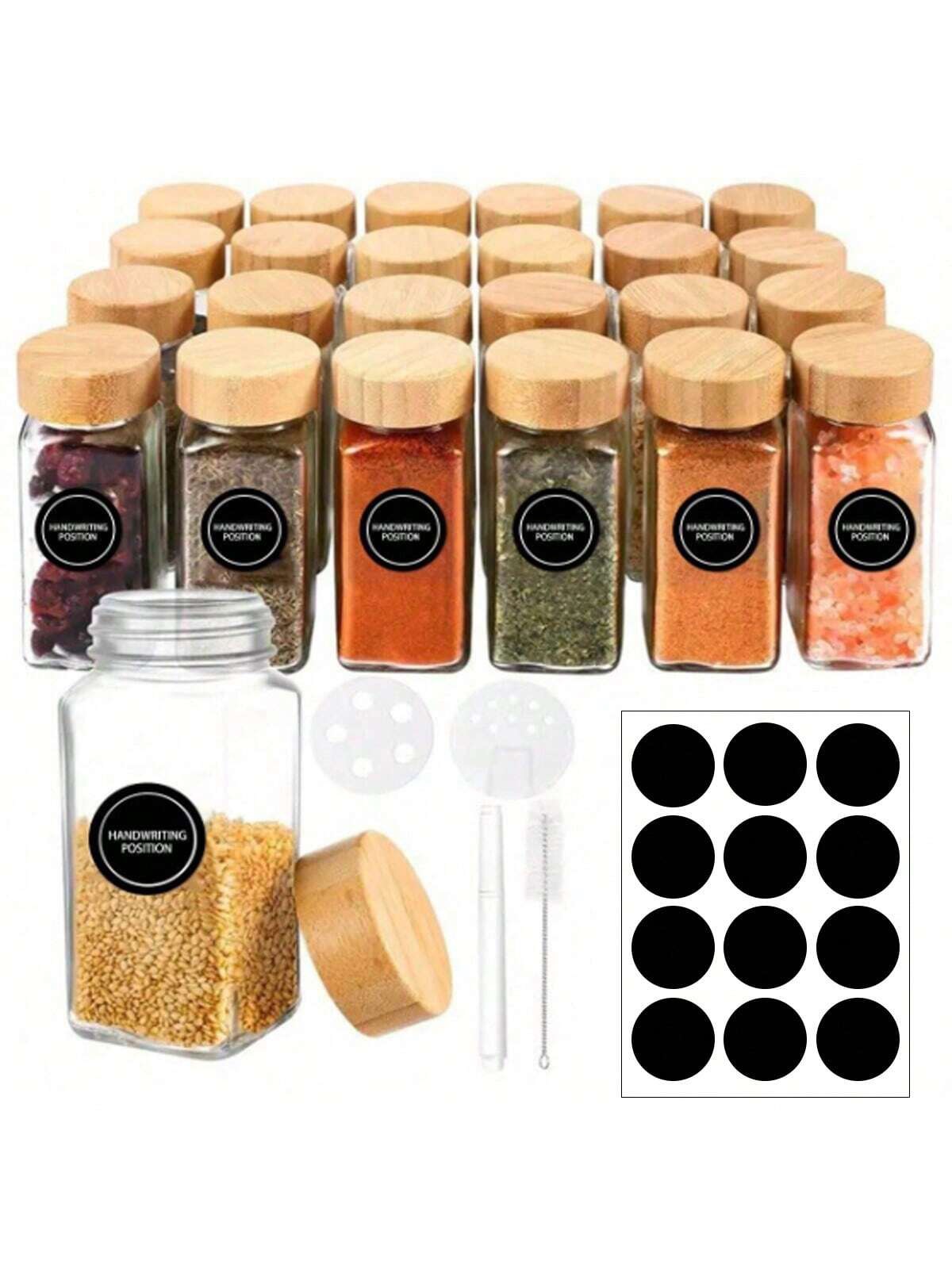 Square Glass Spice Jar Kit with Bamboo Lids