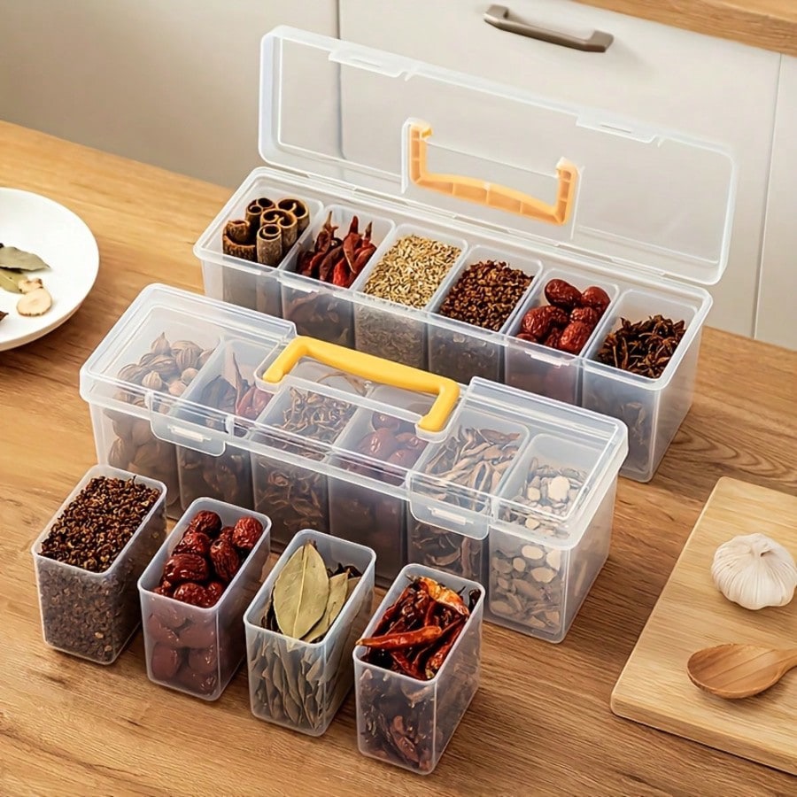 Portable Multi-Compartment Spice Organizers with Handles