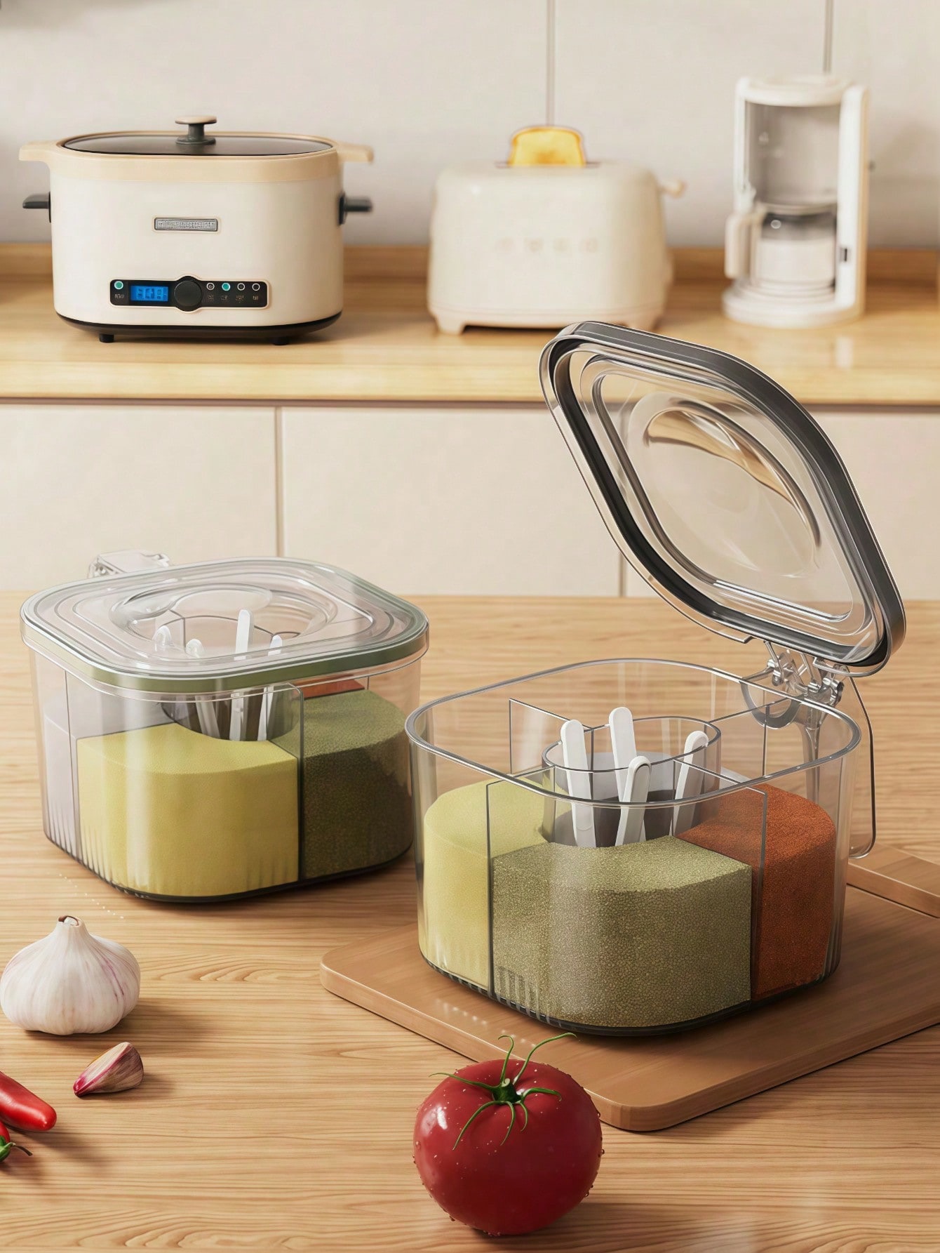 Clear 4-Quadrant Spice Box with Flip-Top Lid