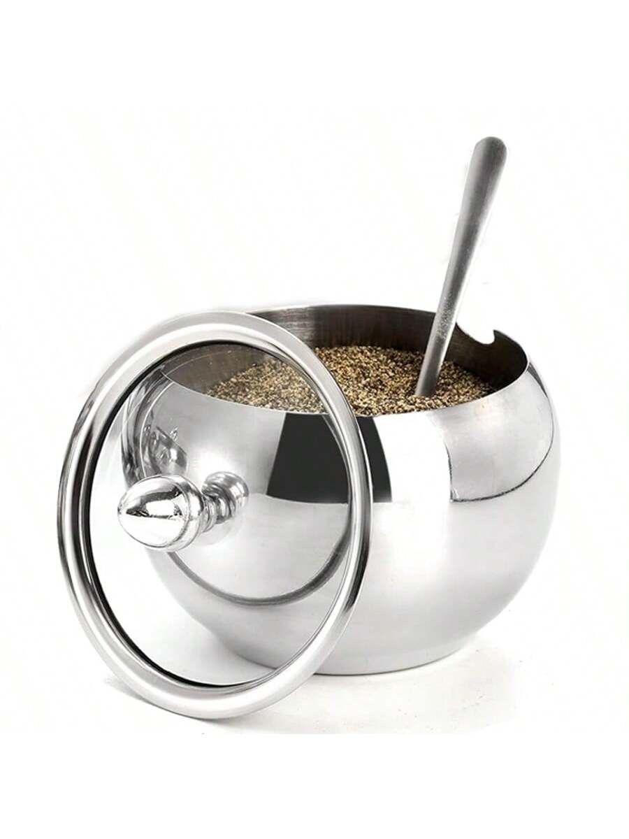 Spherical Stainless Steel Condiment Pot with Glass Lid