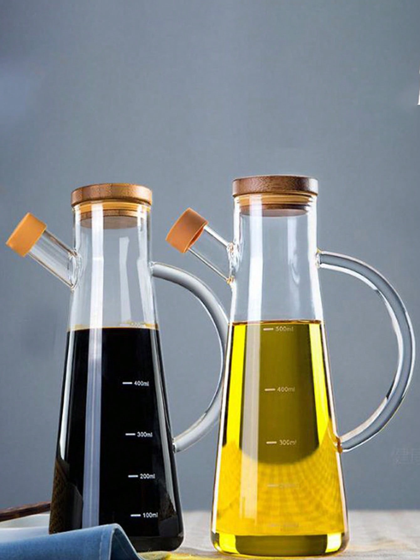 Conical Glass Cruet Set with Bamboo Tops