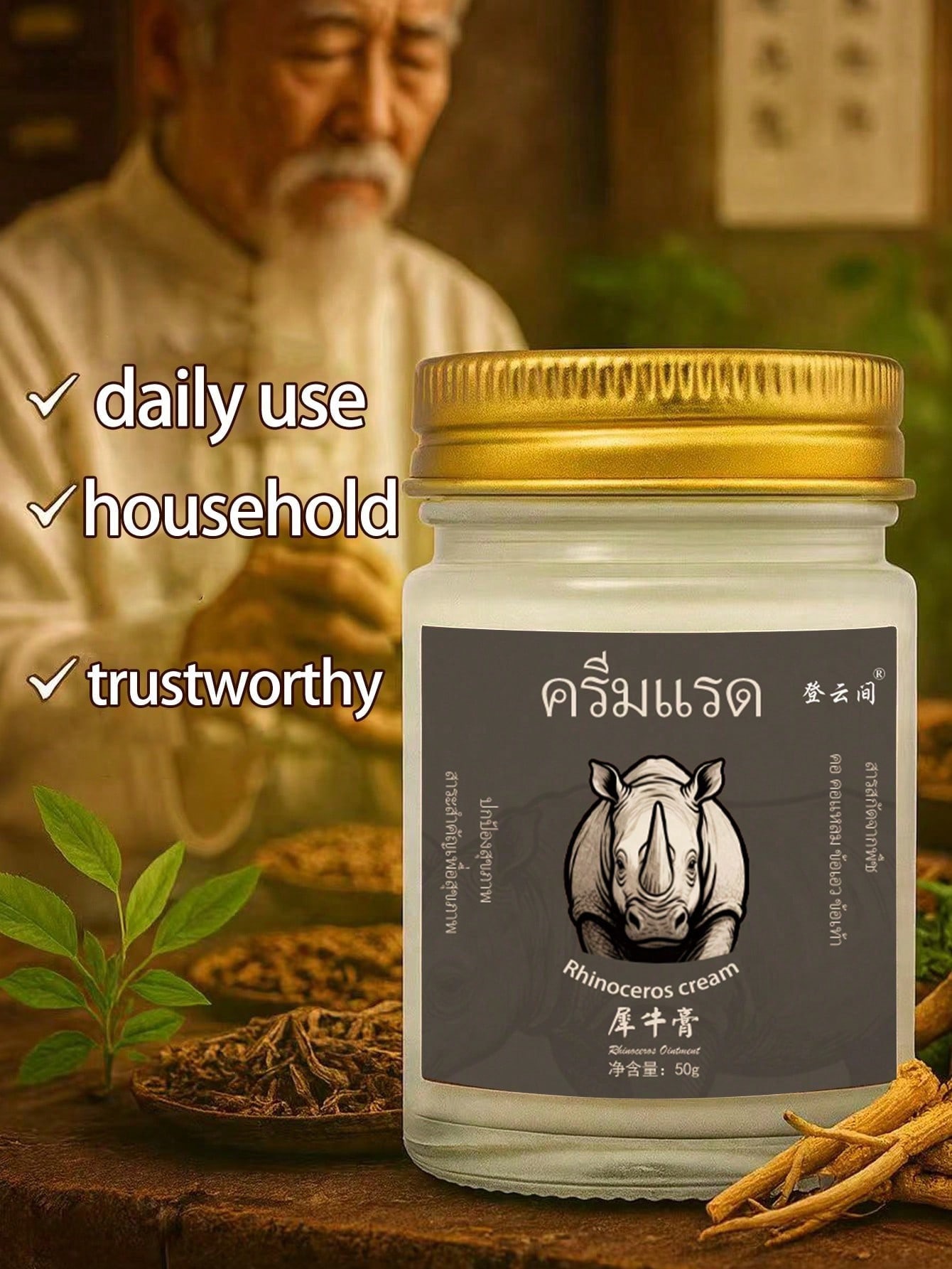 Rhinoceros Brand Herbal Ointment Jar (50g)