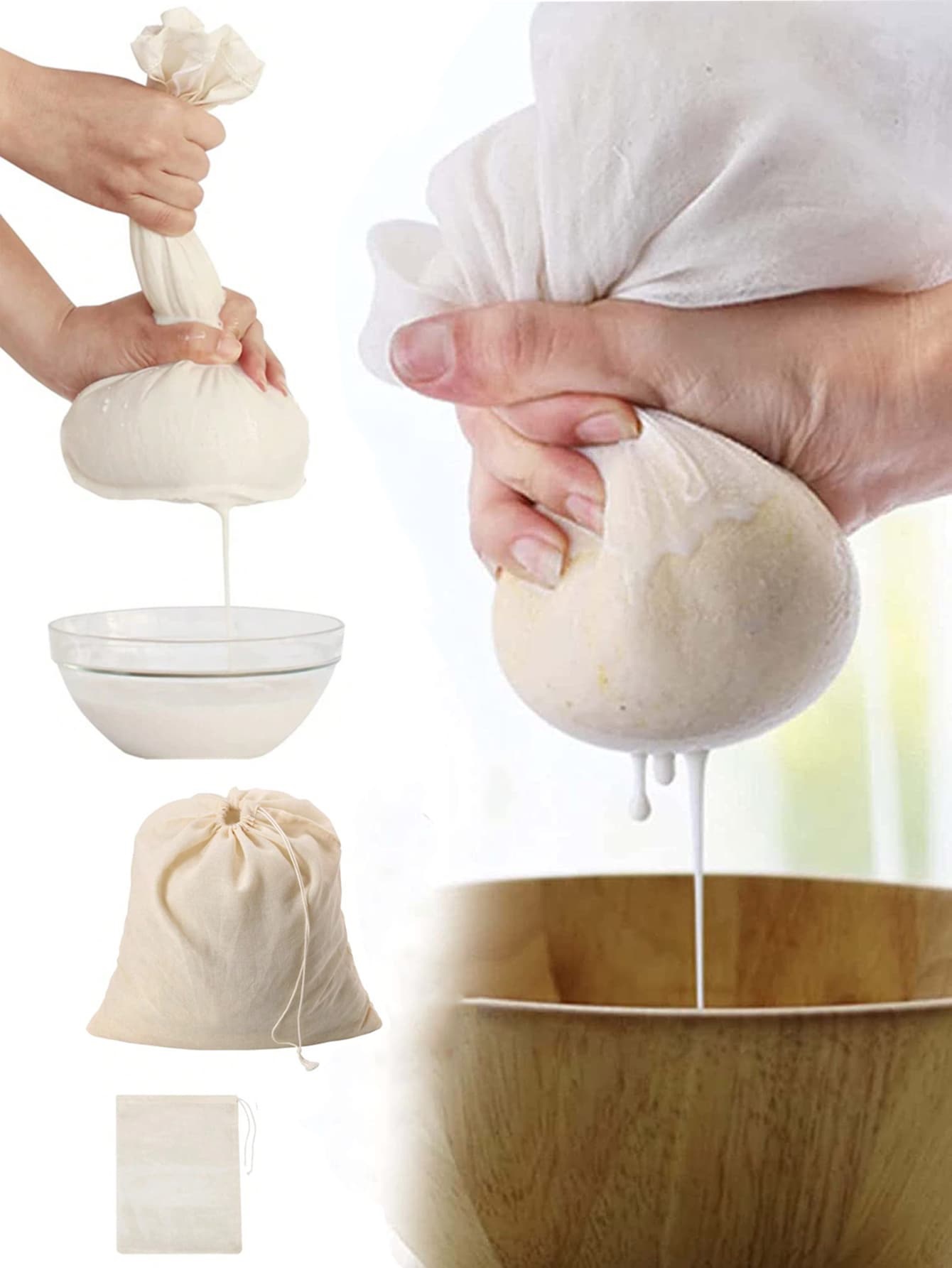 Reusable Cotton Muslin Strainer Bags Set