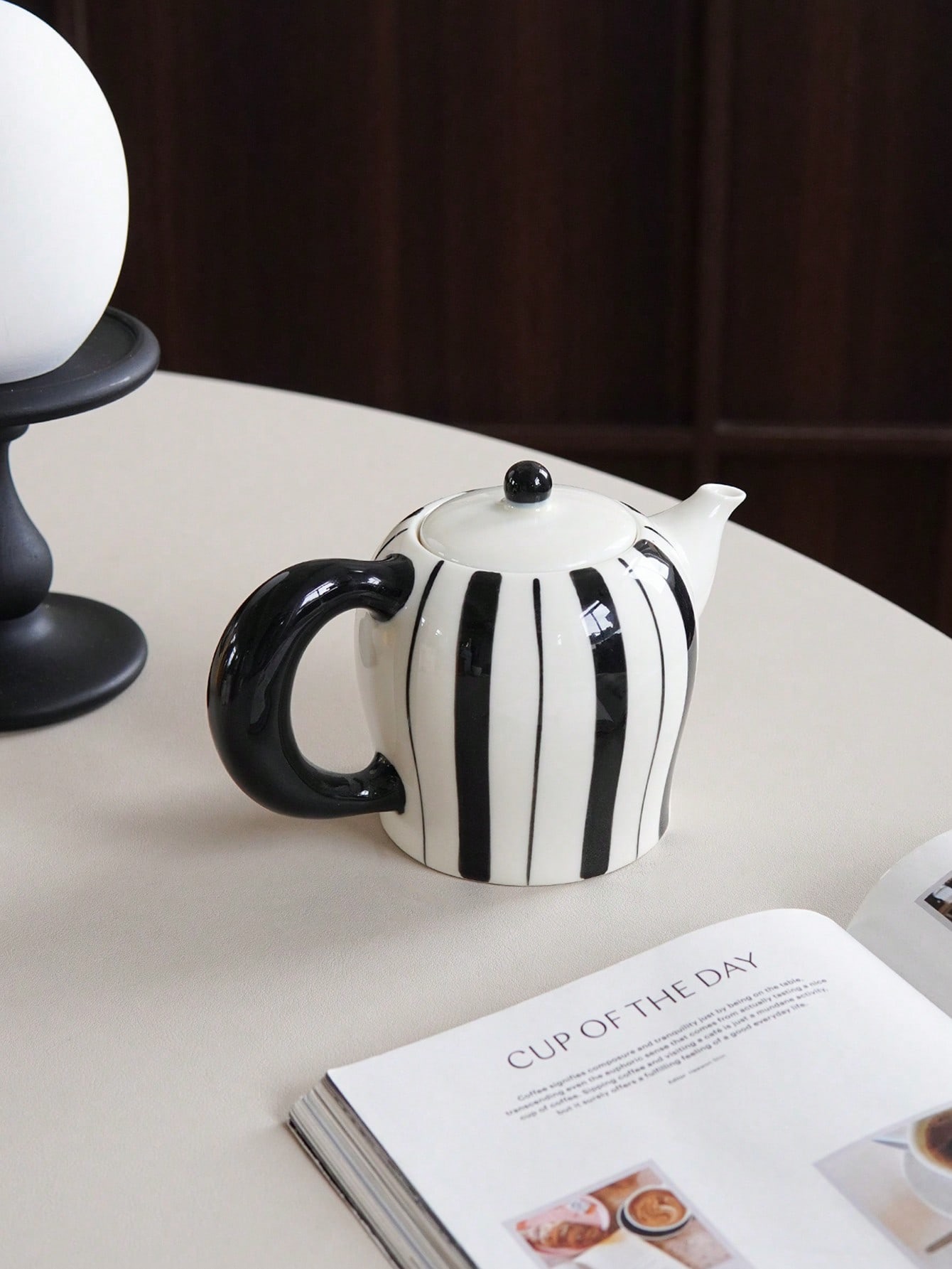 Monochrome Striped Ceramic Teapot