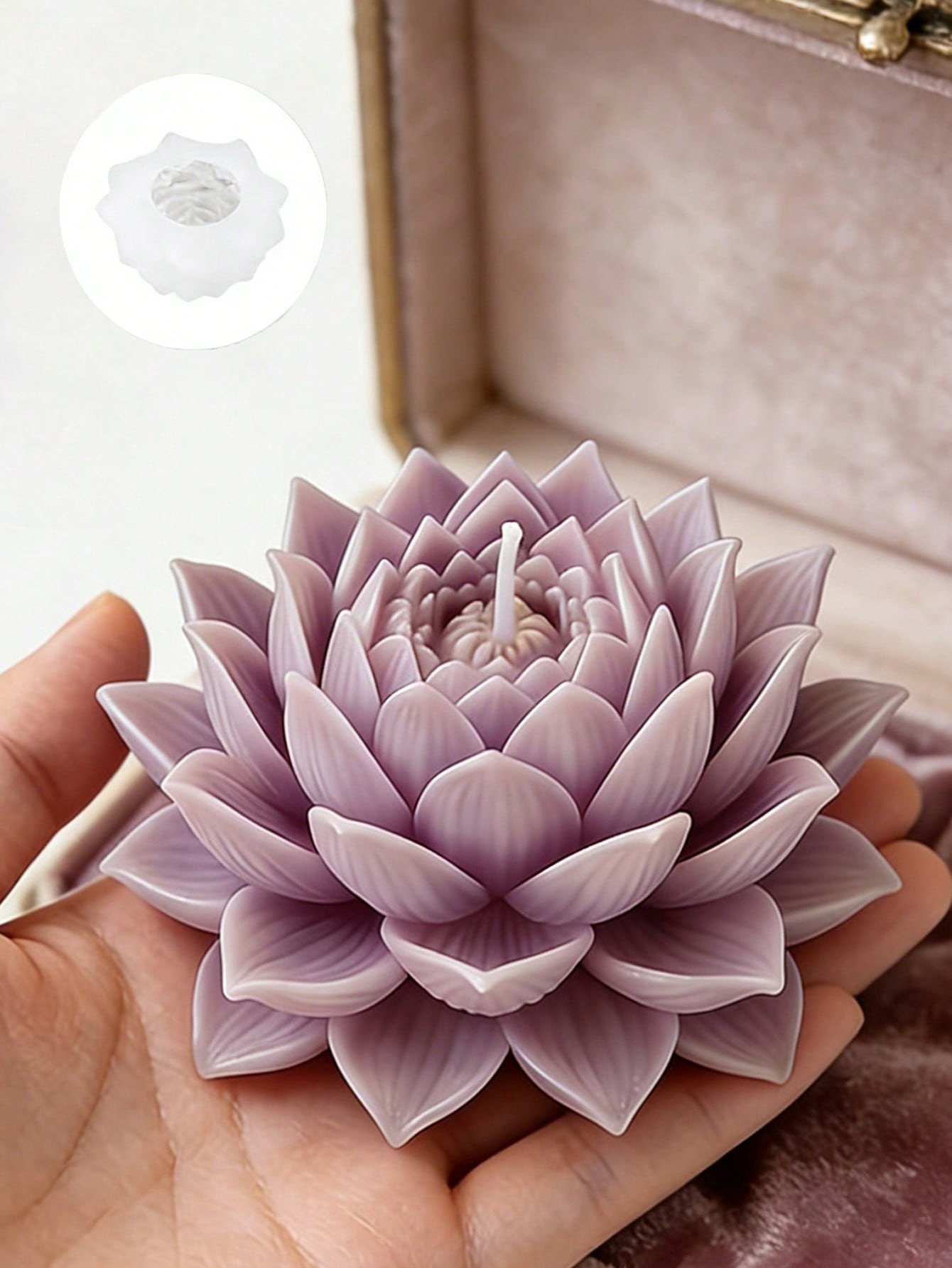 Intricate Lavender Lotus Blossom Pillar Candle