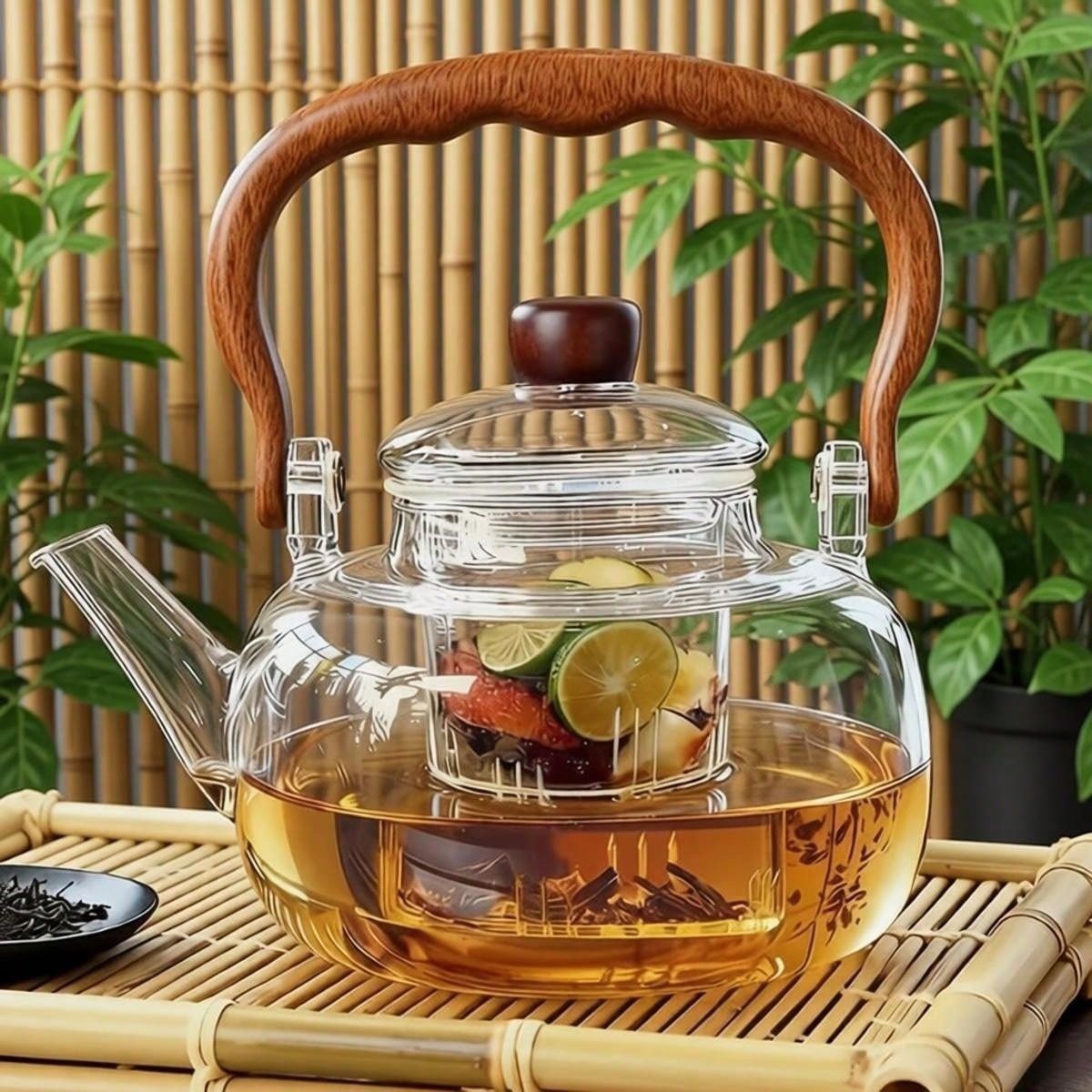 Borosilicate Glass Teapot with Faux-Wood Handle