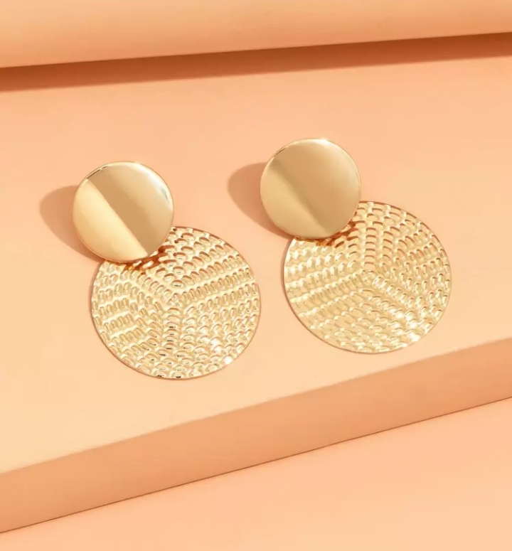 Women's Minimalist Smooth Metallic Drop Earrings, Elegant Shiny Gold Circular Post Statement Earrings, Modern Fashion Jewelry