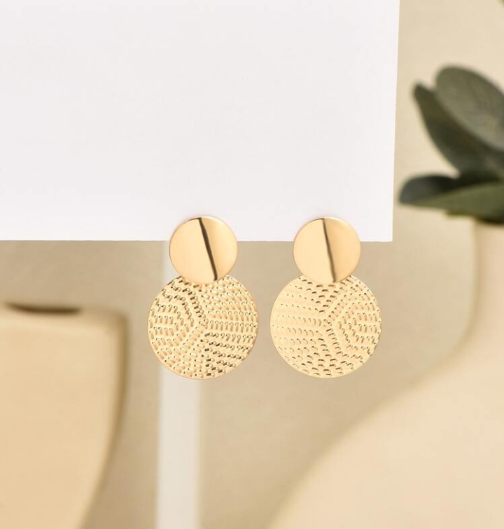 Women's Minimalist Smooth Metallic Drop Earrings, Elegant Shiny Gold Circular Post Statement Earrings, Modern Fashion Jewelry 2