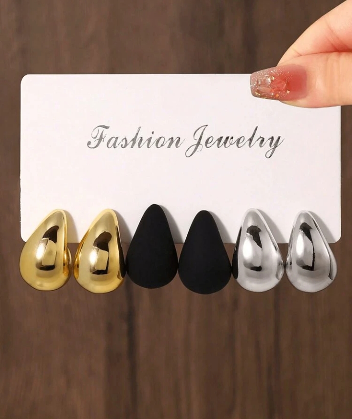 Women's 5-Pair Vintage Gold Stud Earring Set, Chunky Metallic Knot Teardrop Flower Abstract Hoop Earrings, Retro Fashion Jewelry Multi-Pack