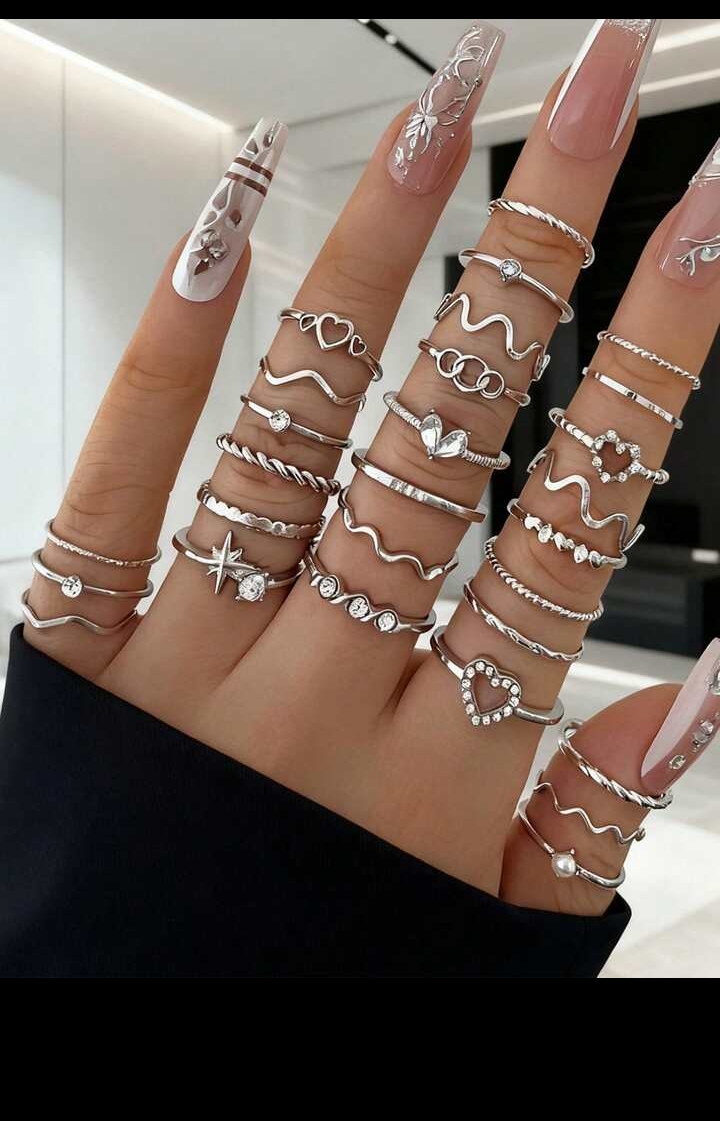 Women's Jumbo Multi-Piece Gold Stackable Ring Set, Boho Pearl and Leaf Geometric Finger Rings, Retro Textured Statement Jewelry Mega-Pack