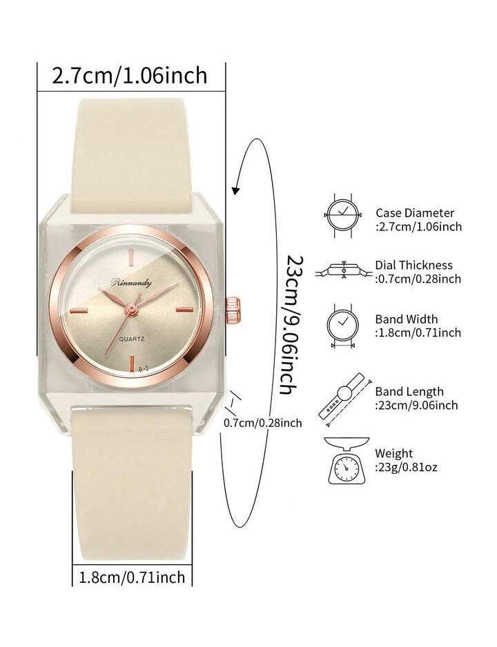 Women's Minimalist Transparent Resin Watch, Elegant Gold-Tone Analog Wristwatch with Cream Silicone Strap 3