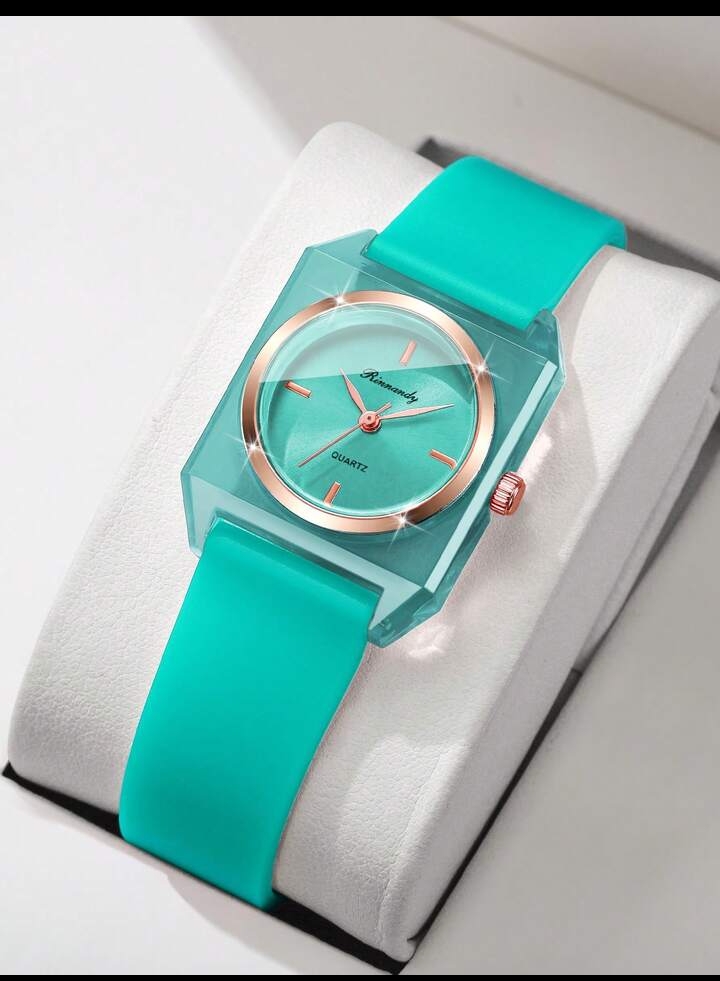 Women's Minimalist Transparent Resin Watch, Elegant Green-Tone Analog Wristwatch with Cream Silicone Strap