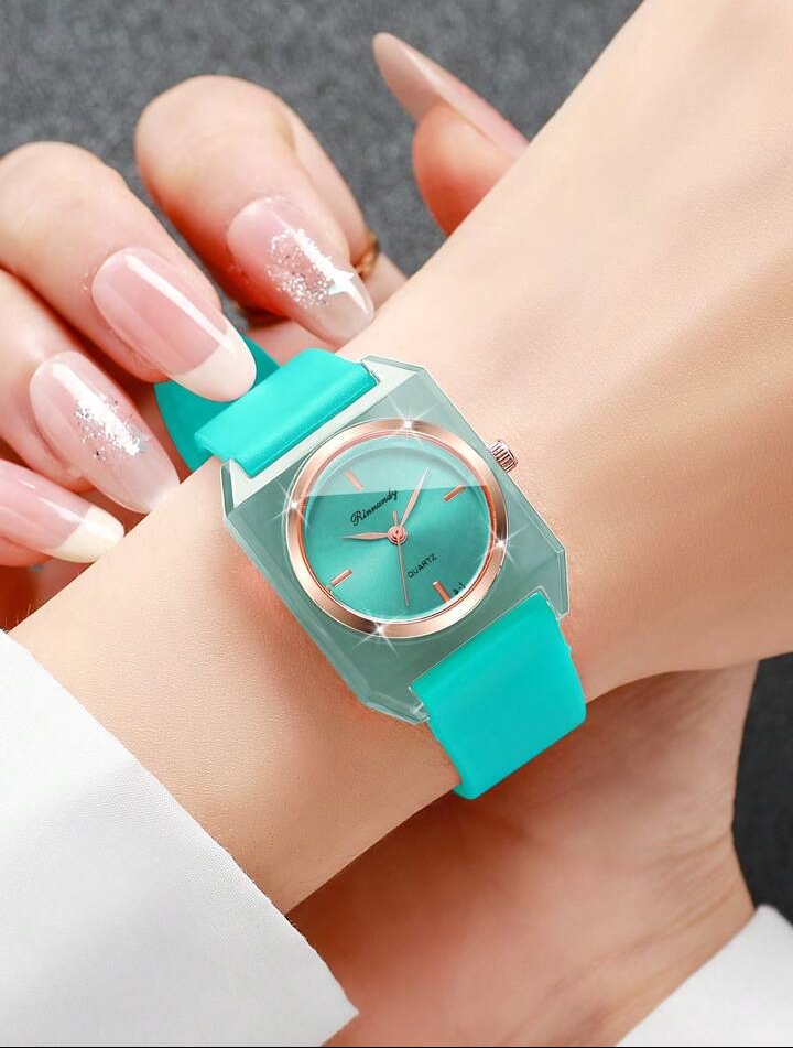 Women's Minimalist Transparent Resin Watch, Elegant Green-Tone Analog Wristwatch with Cream Silicone Strap 3