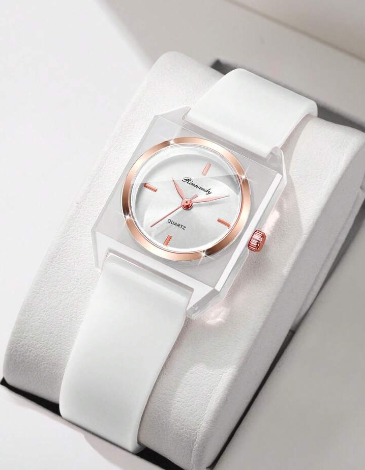 Women's Transparent Resin & White Strap Watch
