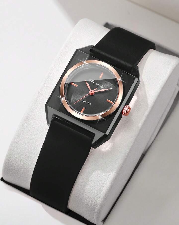 Women's Minimalist Transparent Resin Watch, Elegant Gold-Tone Analog Wristwatch with Black Silicone Strap