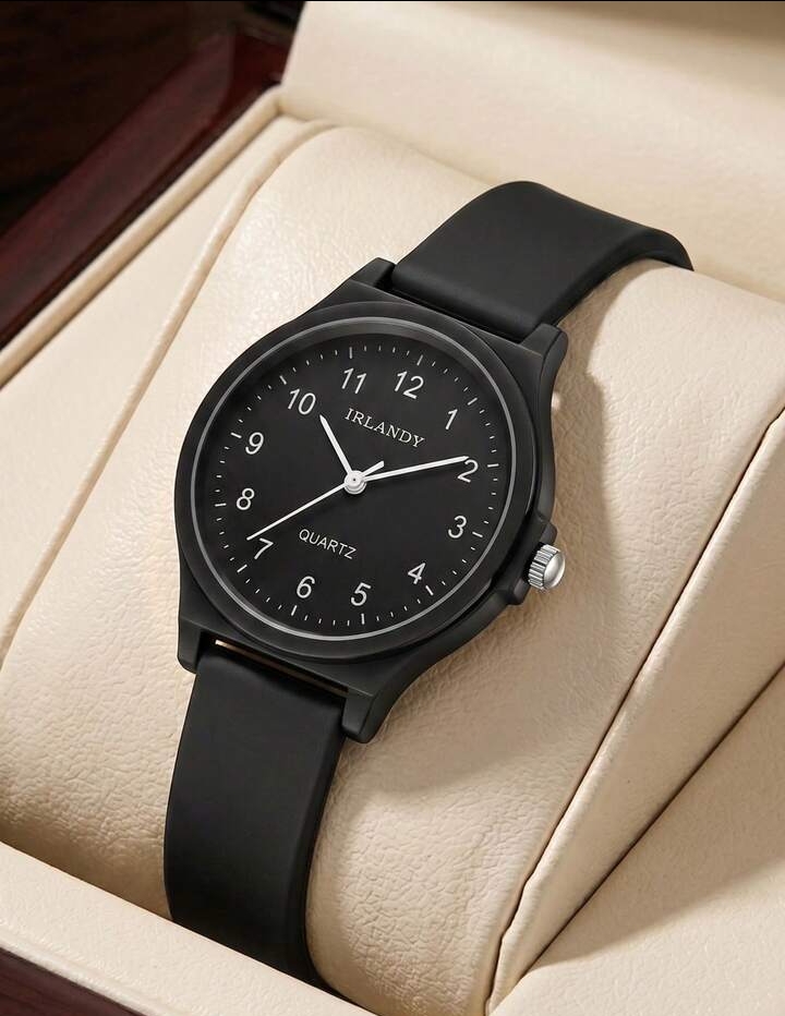 Women's Minimalist Matte Black Analog Watch, Elegant Quartz Wristwatch with Comfortable Silicone Strap 2