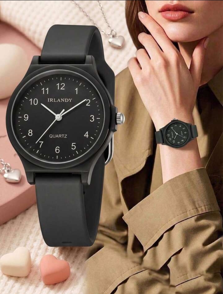 Women's Minimalist Matte Black Analog Watch, Elegant Quartz Wristwatch with Comfortable Silicone Strap