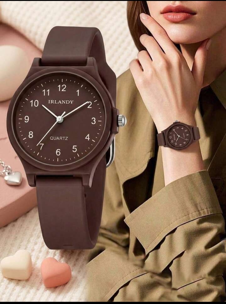 Women's Minimalist Matte Brown Analog Watch, Elegant Quartz Wristwatch with Comfortable Silicone Strap
