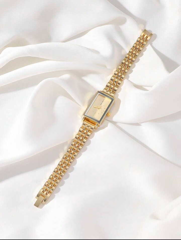 Women's Elegant Rectangular Quartz Dress Watch Collection, Minimalist Metallic Multi-Link Wristwatches in Various Colorways