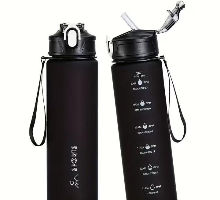750ml Leakproof Portable Water Bottle with Straw Lid & Carry Loop - Gradient Color Hydration Tracking Scale (Measurements) for, Gym, Camping - Outdoor Sports Drink Bottle for,, Travel