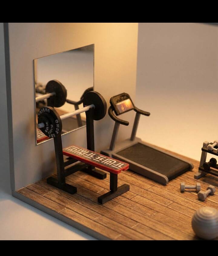 1/12 Scale Fitness Equipment Mini Model, Dollhouse Scene Decor, Treadmill, Weight Set, Miniature Gym, Fitness Equipment Weightlifting Bench Press Barbell Model, Dollhouse Decoration, Photography Props